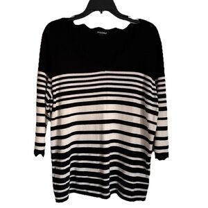 Roz & Ali Knit Top Stripe Scalloped Neck 3/4 Sleeve Sz 1X Office Classic Preppy